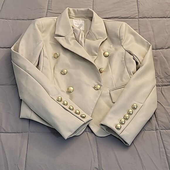 AVEC LES FILLES X BAGATELLE.NYCGOLD BUTTON FAUX LEATHER BLAZER - Picture 7 of 12